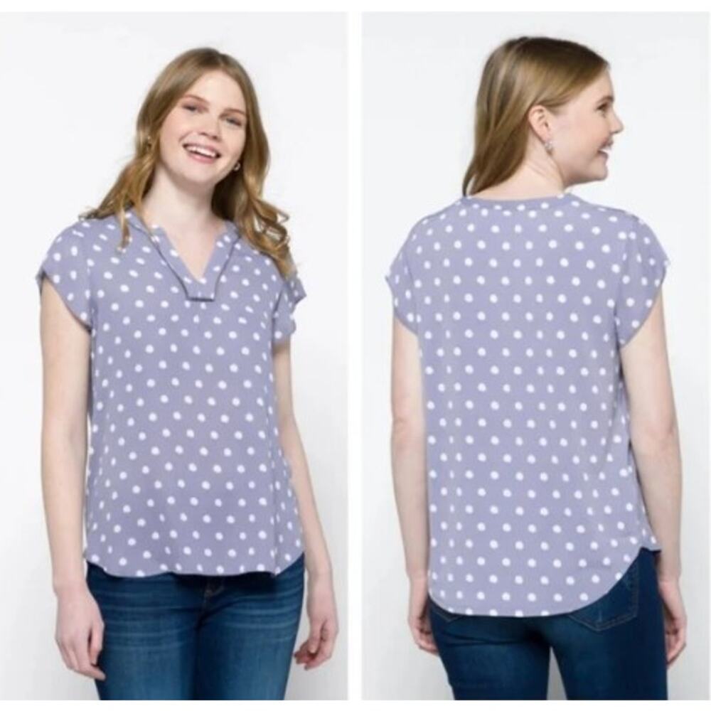 41 Hawthorn Lavender Polka Dot Split V-Neck Blouse